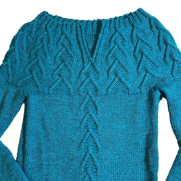 BNWOT Hand Knit Tunic Sweater in Teal Heather Green Size S - Picture 3 of 8